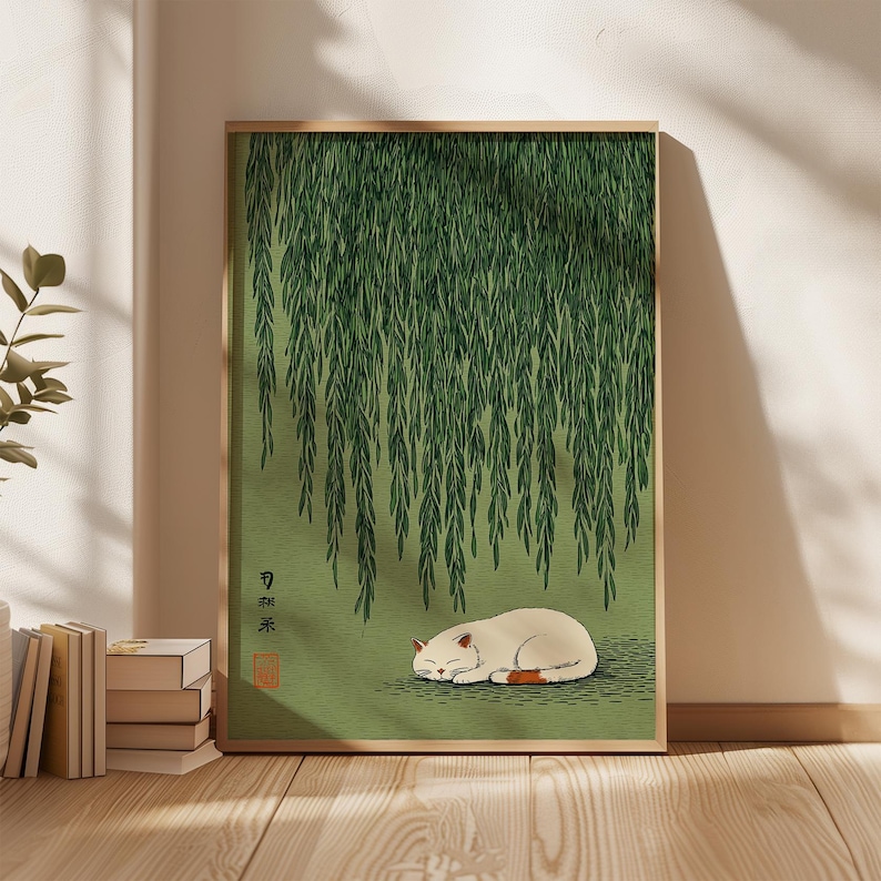 Home Decor Design Interior - Poster giapponese con gatto sotto l'albero