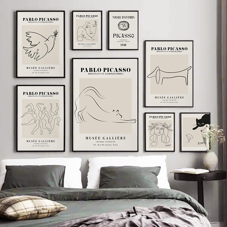 Home Decor Exhibition - Picasso Line Cat Pigeon Girl Poster