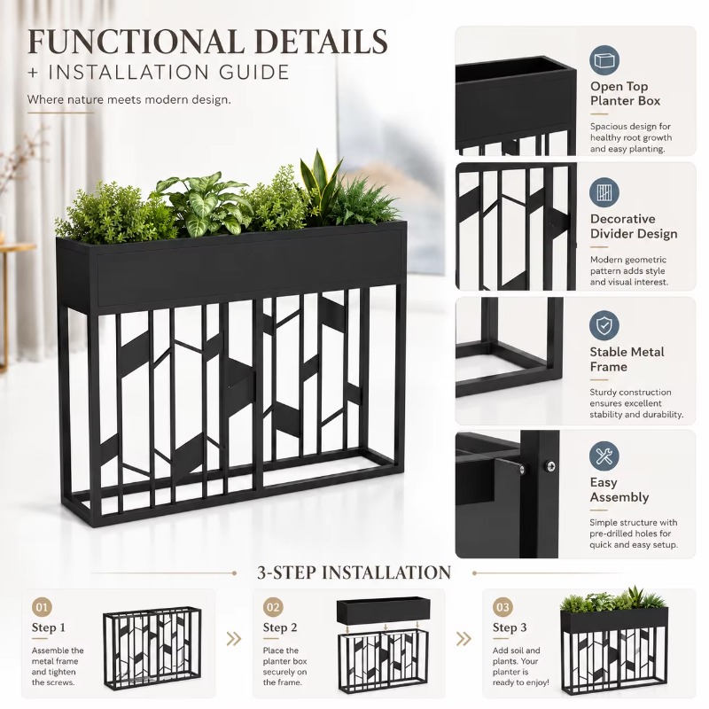 Fioriera in Metallo Nero Opaco - Room Divider Screen recensione e prezzo